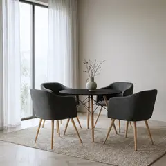 ENTRE NOS HOME - Juego De Comedor Ámbar Con Mesa Redonda De Madera Negra Y 4 Sillas Gris Grafito 90cm