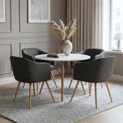 ENTRE NOS HOME - Juego De Comedor Ámbar Con Mesa Redonda De Madera Blanca Y 4 Sillas Gris Grafito 90cm