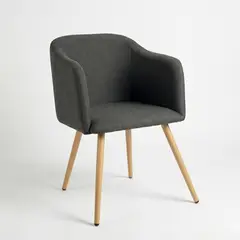 GENERICO - Silla de Diseño Ambar Entre Nos Home Gris Grafito Tapizada en Lino Premium Patas Madera