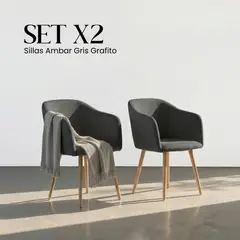 GENERICO - Set x 2 Silla de Diseño Ambar Entre Nos Home Gris Grafito Tapizada en Lino Premium