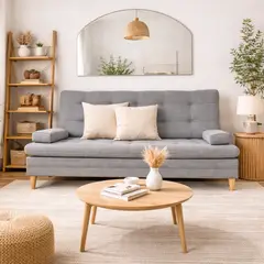 DECOLUM - Sofácama Tous 3 posiciones con brazos tela lino gris + cojines Beige