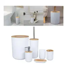 GENERICO - Set 6 Piezas Baño Accesorios de Bambú Organizador Hogar Plastico Decoracion