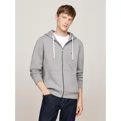 TOMMY HILFIGER - Buzo gris de felpa con capota y cremallera