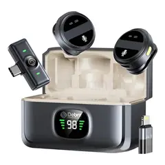 AMERICAN GENERICS - Micrófono Inalámbrico de Solapa con Base de Carga Compatible Tipo C y iPhone