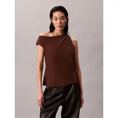 CALVIN KLEIN - Top café asimétrico de crepé