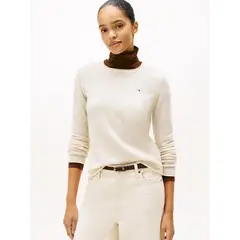 TOMMY HILFIGER - Saco blanco de lana con cuello redondo