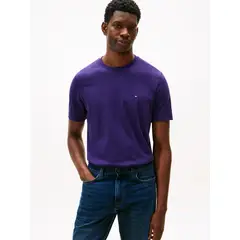 TOMMY HILFIGER - Camiseta azul oscuro de cuello redondo con logo bordado