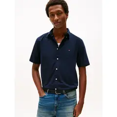 TOMMY HILFIGER - Camisa azul Flex Poplin Solid de manga corta