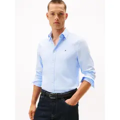 TOMMY HILFIGER - Camisa celeste slim de hilo teñido