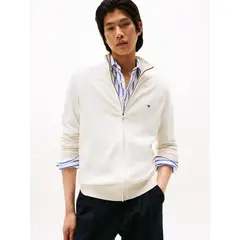 TOMMY HILFIGER - Saco blanco de cuello perkins con cremallera