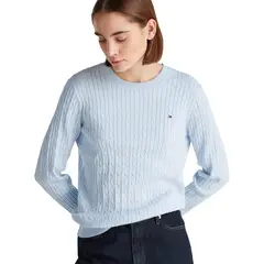 TOMMY HILFIGER - Saco celeste de cuello redondo con tejido tipo cable