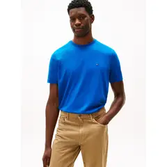 TOMMY HILFIGER - Camiseta celeste de cuello redondo con logo bordado