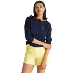 TOMMY HILFIGER - Saco azul de cuello barco y mangas 3/4