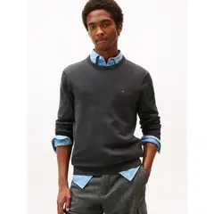 TOMMY HILFIGER - Saco gris de cuello redondo con logo bordado