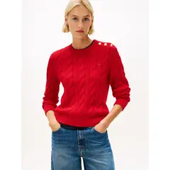 TOMMY HILFIGER - Saco rojo de cuello redondo con botones dorados