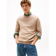 TOMMY HILFIGER - Saco beige de cuello redondo con logo bordado