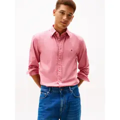 TOMMY HILFIGER - Camisa rosada TH Flex regular de popelín