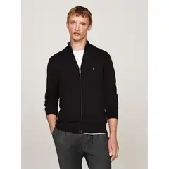 TOMMY HILFIGER - Saco negro de cuello perkins con cremallera