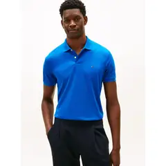 TOMMY HILFIGER - Polo celeste de punto interlock de corte regular