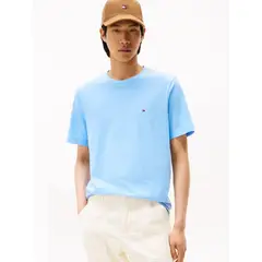 TOMMY HILFIGER - Camiseta celeste de cuello redondo con logo bordado