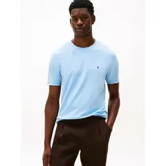 TOMMY HILFIGER - Camiseta celeste de cuello redondo con logo bordado