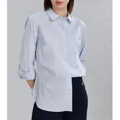 TOMMY HILFIGER - Camisa celeste oxford manga larga con logo