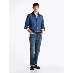 TOMMY HILFIGER - Camisa azul marino TH Flex regular de popelín