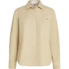 TOMMY HILFIGER - Camisa beige oxford manga larga con logo