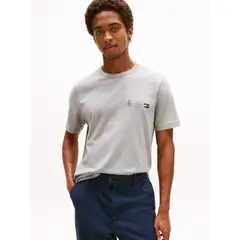TOMMY HILFIGER - Camiseta gris con logo en forma de escudo