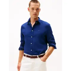 TOMMY HILFIGER - Camisa azul slim de hilo teñido