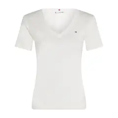 TOMMY HILFIGER - Camiseta blanca de cuello v con diseño de rayas