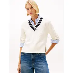 TOMMY HILFIGER - Saco blanco de cuello v con tejido cricket