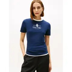 TOMMY HILFIGER - Camiseta azul varsity de corte slim