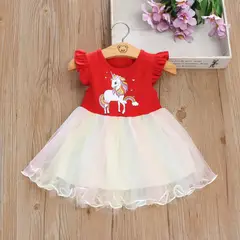 LUSOLSI - Vestido de verano con estampado de dibujos animados y mangas voladoras para niñas unicornio