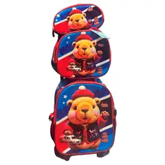 GENERICO - Kit X3 Maleta Ruedas Grande Capibara Lonchera + Cartuchera