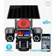 GENERICO - Camara De Seguridad Wifi Con Panel Solar Tres Lentes