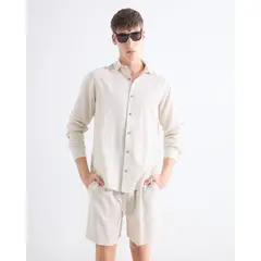 SEVEN SEVEN - Camisa Regular Rústica Para Hombre Crudo