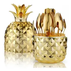 GENERICO - Juego Cubiertos x24 Material Acero con Estuche En Forma de Piña Elegante