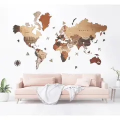 GENERICO - Cuadro Mapa Del Mundo Mapamundi 3D En Madera 90 Cm X 50 Cm Multicolor Tierra