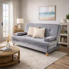 DECOLUM - SofáCama Tous 3 Posiciones Con Brazos Terciopelo Gris + Cojines Beige