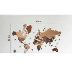 GENERICO - Cuadro Mapa Del Mundo Mapamundi 3d En Madera 150 X 90 Cm + Banderas Multicolor Tierra
