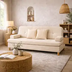 DECOLUM - SofáCama Tous 3 Posiciones Tercio pelo Beige + Cojines Beige