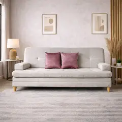 DECOLUM - SofáCama Tous 3 Posiciones Tercio pelo Beige + Cojines Rosas