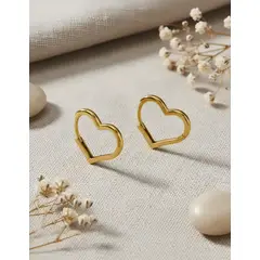 STAINLESS STEEL - Aretes Candongas Aros De Corazon 2 cm En Acero Inoxidable Elegante