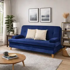 DECOLUM - SofáCama Tous 3 Posiciones Tercio pelo Azul+ Cojines Beige