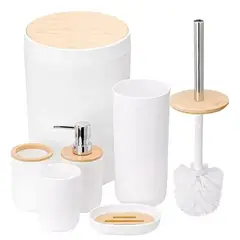 GENERICO - Set 6 Piezas Baño Accesorios Bambú Organizador de Baño Plastico Elegante
