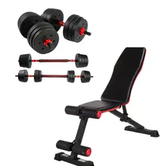 GYM FACTORY FITNESS - COMBO MANCUERNAS TERMOFORRADAS Y BANCO ESCUALIZABLE