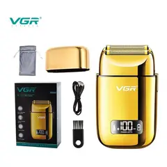 VGR - Afeitadora Shaver 338 Recargable Digital Profesional Dorado 110v
