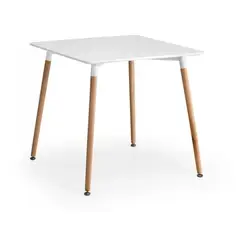 DISTRIONLINE - Mesa Blanca EMA cuadrada, con patas de madera de 80 cm_.