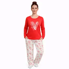 ROMANELLA - Conjunto Pijama Roja Manga larga Mujer